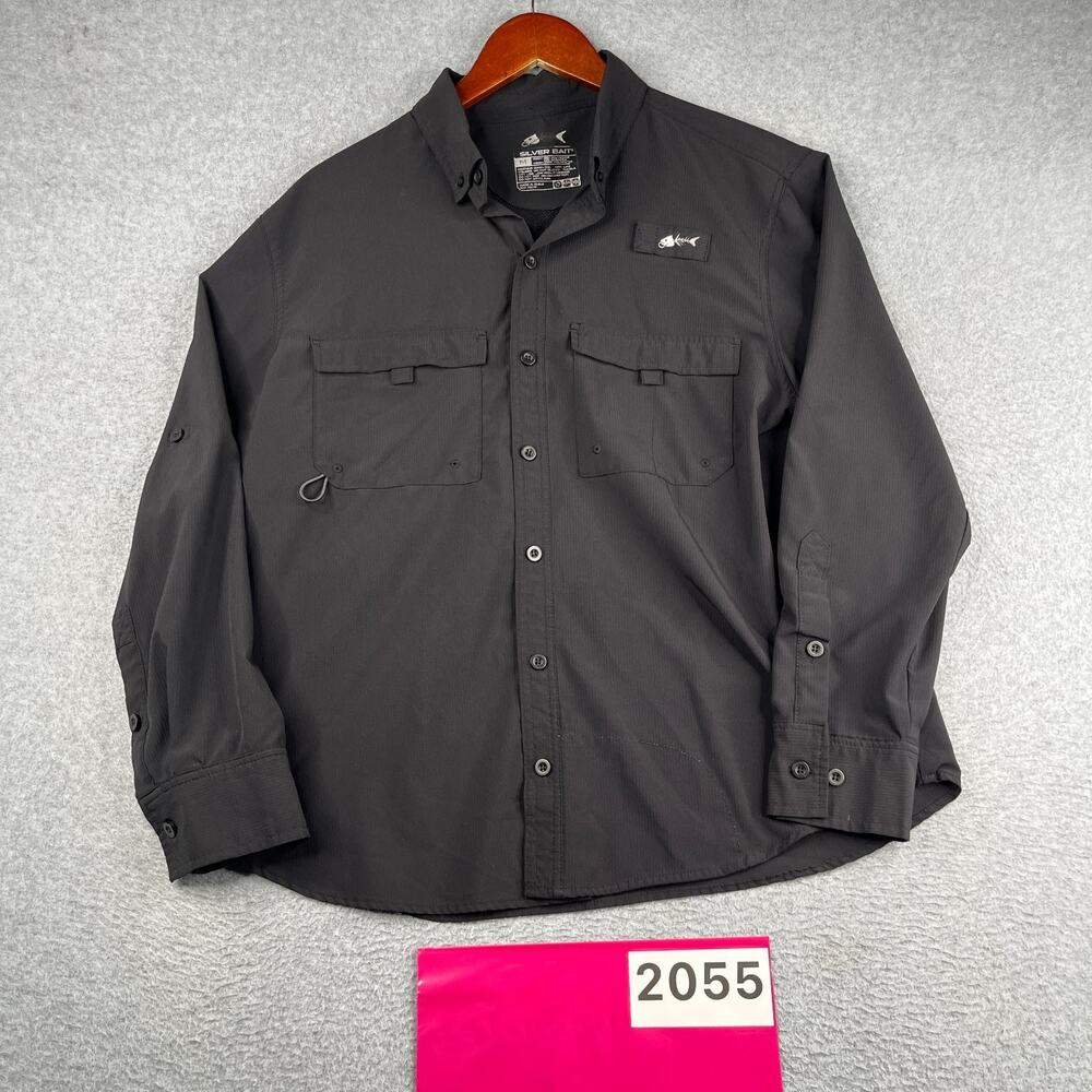Silver Bait Shirt Black Medium Fishing Vented Button Up Long Sleeve Mens